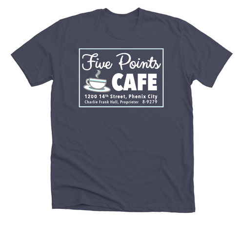 Five Points Cafe front only, a Heather Midnight Navy Premium Unisex Tee