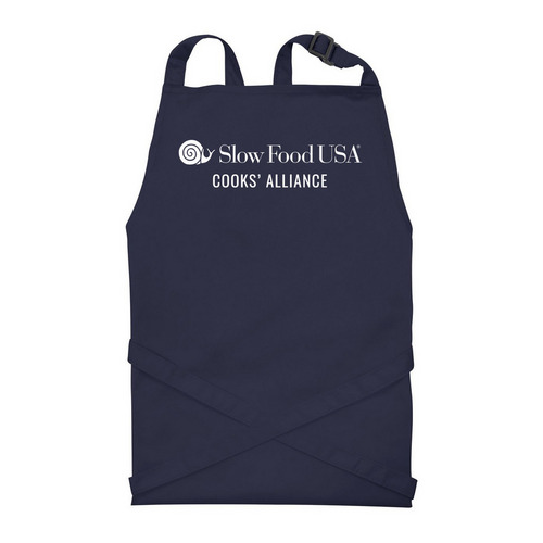 Cooks' Alliance Slow Food USA Apron for Pros, a Navy Recycled Bib Apron