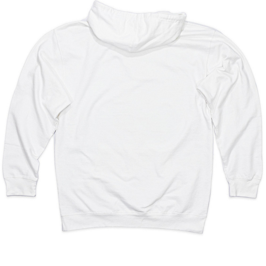 Love, a White Midweight Pullover Hoodie (back-view)
