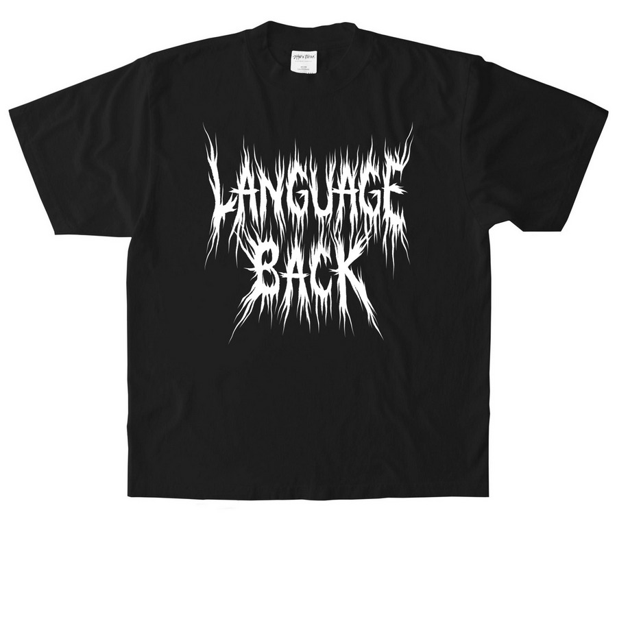 LANGUAGE BACK 02, a Black Heavyweight Garment Dye Tee