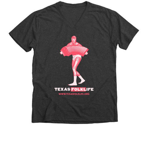 Throwback Lucha Accordion, a Dark Grey Heather Premium V-Neck Tee