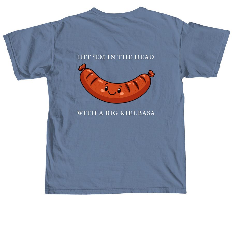 Abbeys Kielbasa Chant Collection, a Blue Jean Comfort Colors Unisex Tee (back-view)