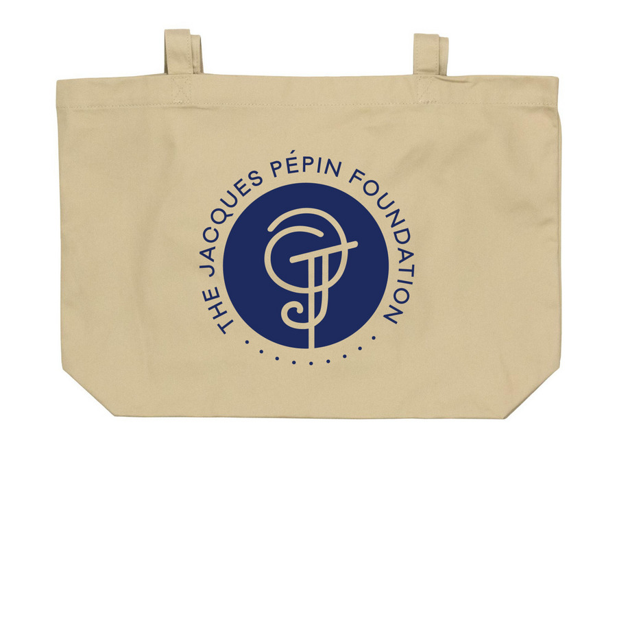 Jacques P?pin Foundation Quote Tote, a Oyster Large Organic Cotton Tote Bag (back-view)
