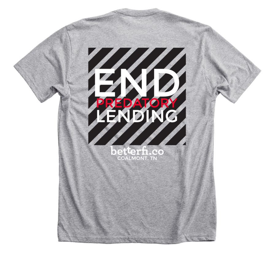 BetterFi '21 - End Predatory Lending, a Athletic Heather Premium Unisex Tee (back-view)