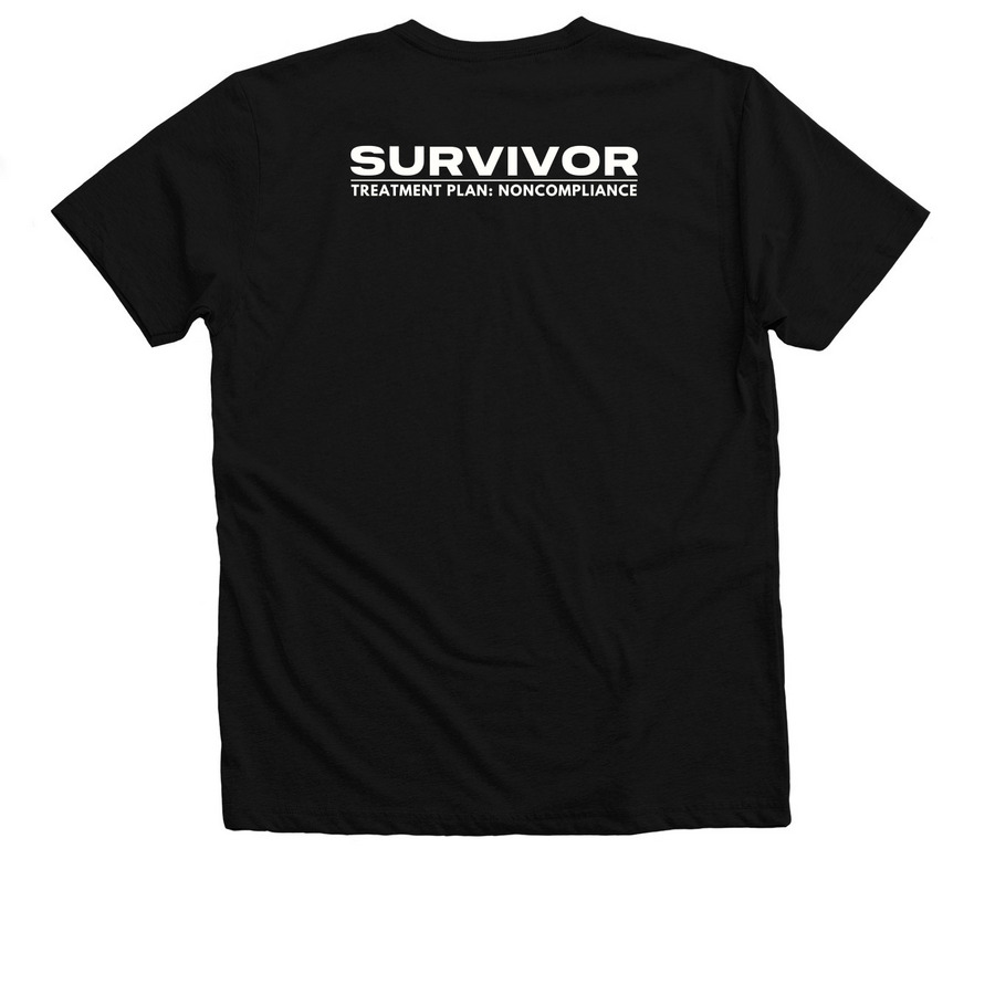 "Treatment Plan: Noncompliance" (WHITE), a Solid Black Blend Premium V-Neck Tee (back-view)