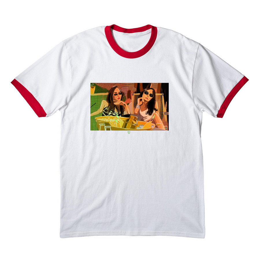 Quiet Judging, a White/ Red Cotton Ringer Tee