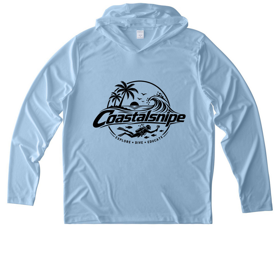 Dive Into Adventure ? Official UV Shirt, a Light Blue UV Performance Long Sleeve Hoodie