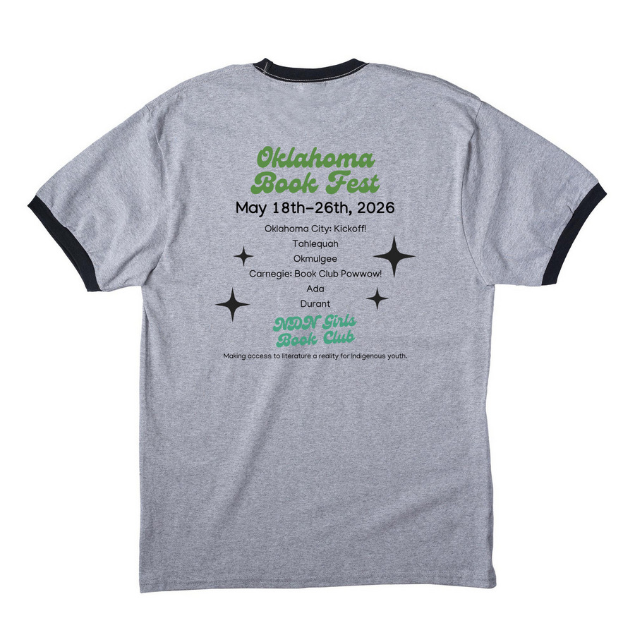 Oklahoma Book Fest, a Athletic Heather/ Jet Black Cotton Ringer Tee (back-view)