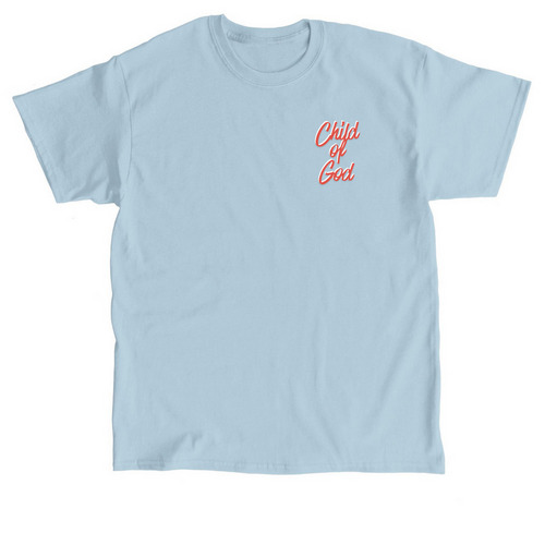 Tiny But Mighty - Pink Stripe, a Light Blue Classic Unisex Tee