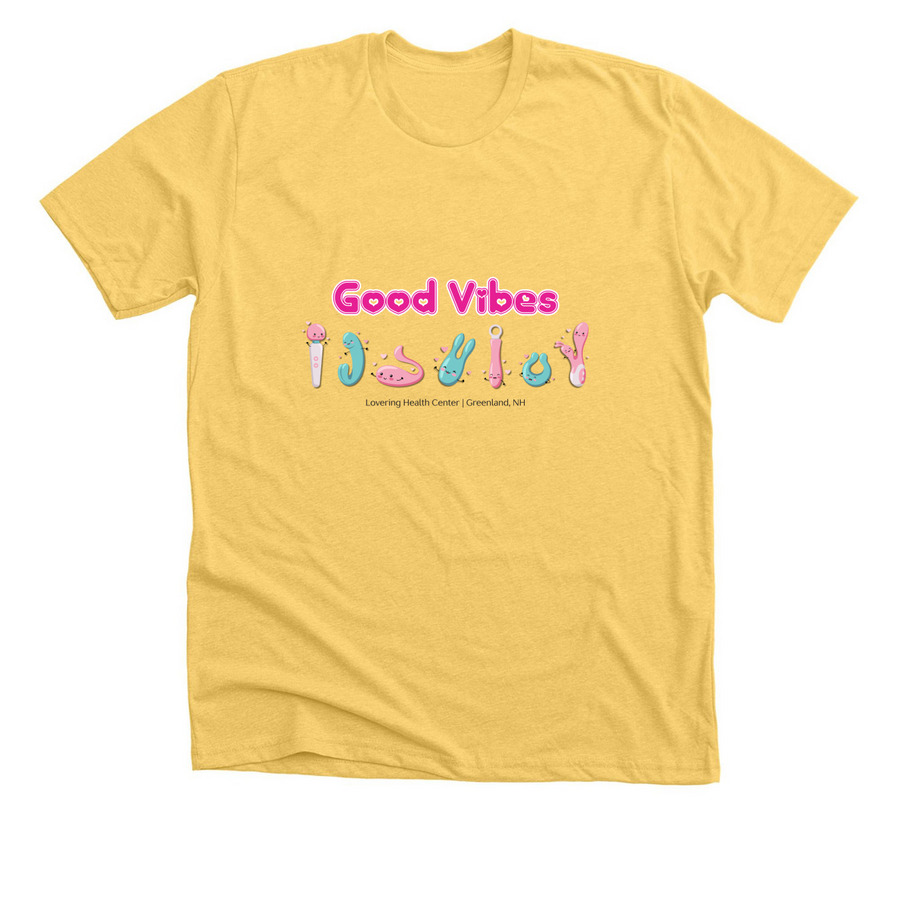 Good Vibes, a Heather Yellow Gold Premium Unisex Tee