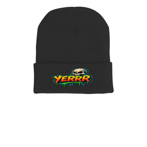Yerrr Beanie, a Black Printed Cuffed Beanie