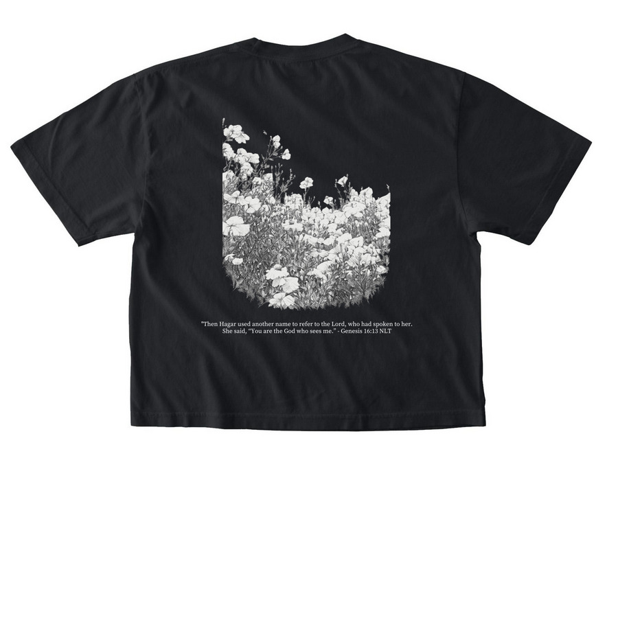 seen and loved t-shirt in white, a Black Comfort Colors Boxy Tee (back-view)