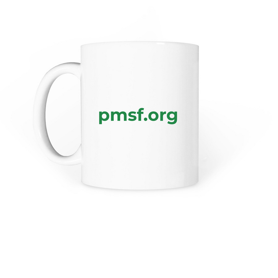 PMSF Ceramic Mugs, a White Coffee Mug (back-view)