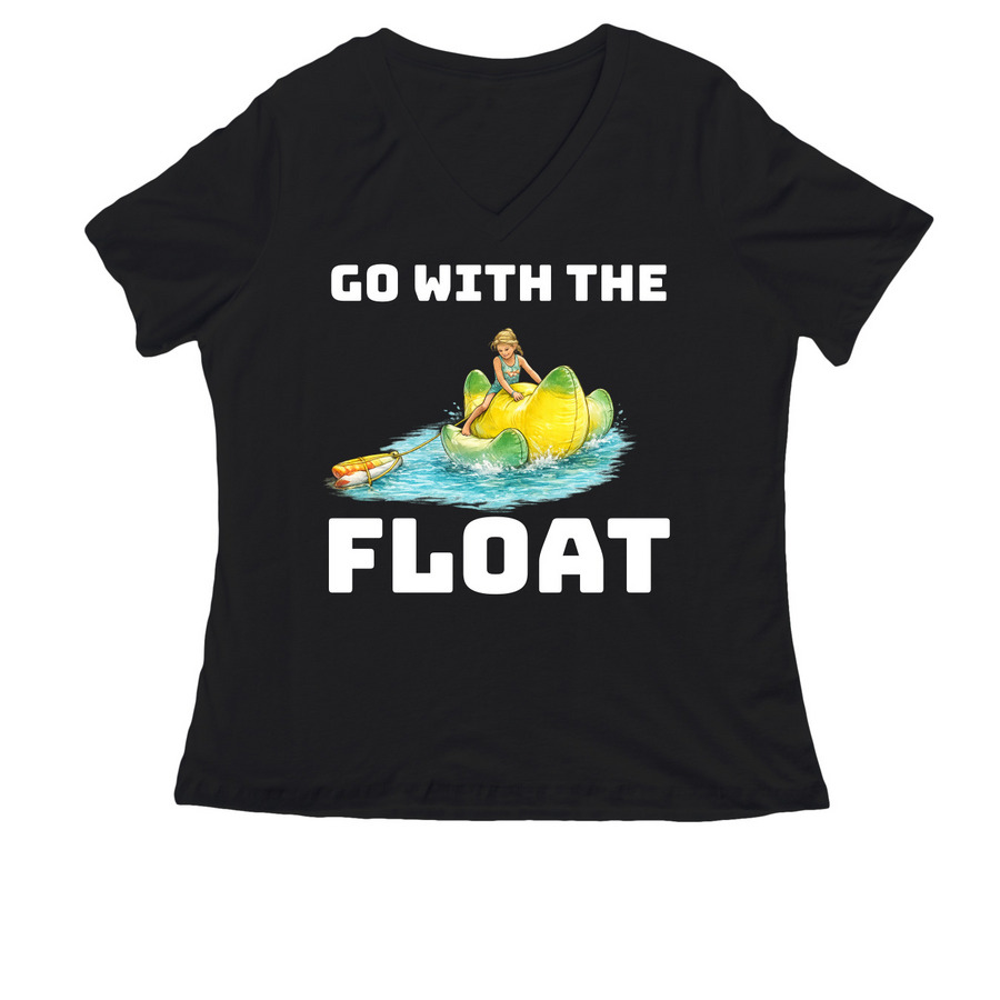 Go With The Float, a Black Women's Relaxed V-Neck Tee