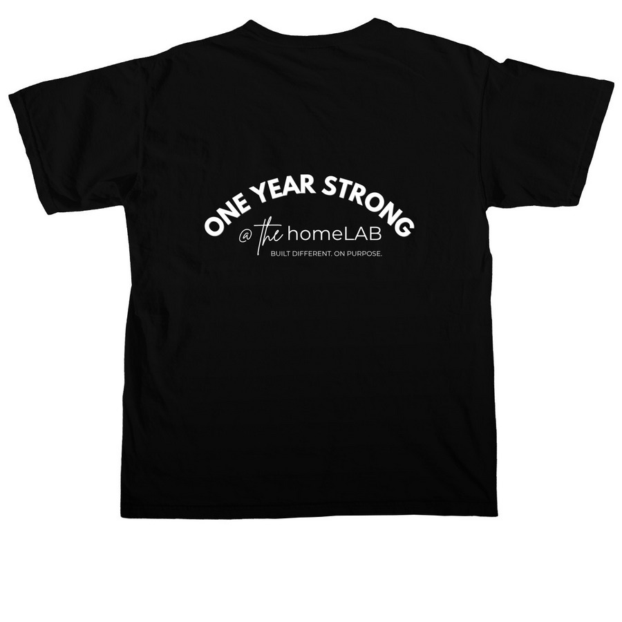 ONE YEAR STRONG, a Black Comfort Colors Unisex Tee (back-view)