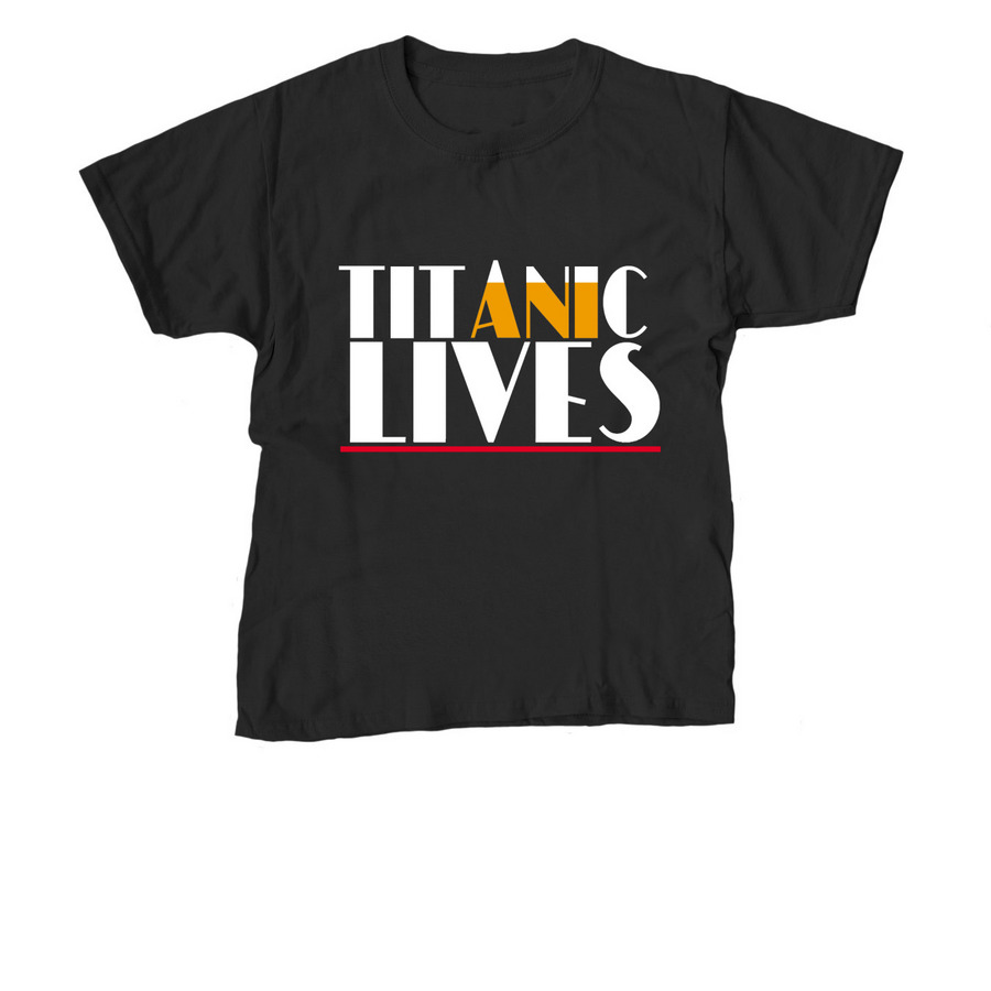 Titanic Lives White Logo, a Black Youth Unisex Tee
