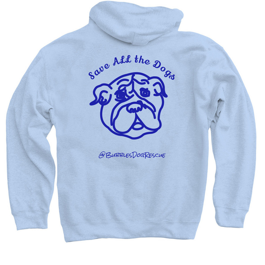 BUBBLES DOG RESCUE MERCH, a Light Blue Pullover Hoodie (back-view)