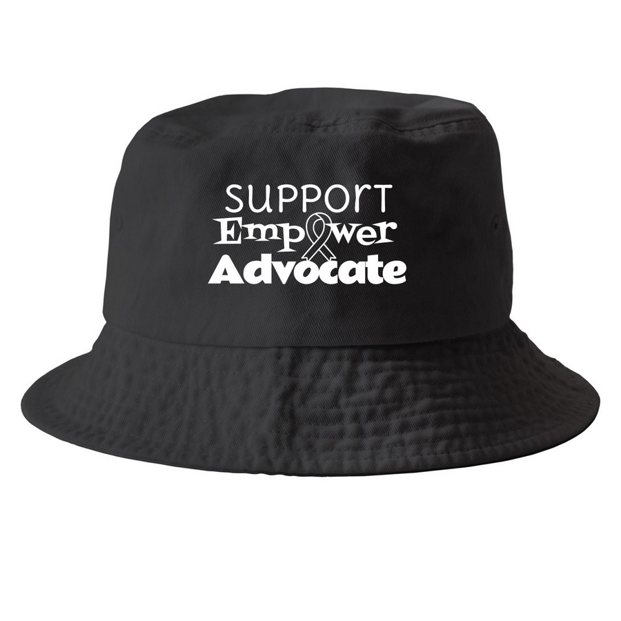 Support, Empower, Advocate., a Black Printed Bucket Hat