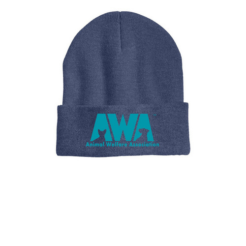 AWA Logo Beanie, a Heather Navy Printed Cuffed Beanie