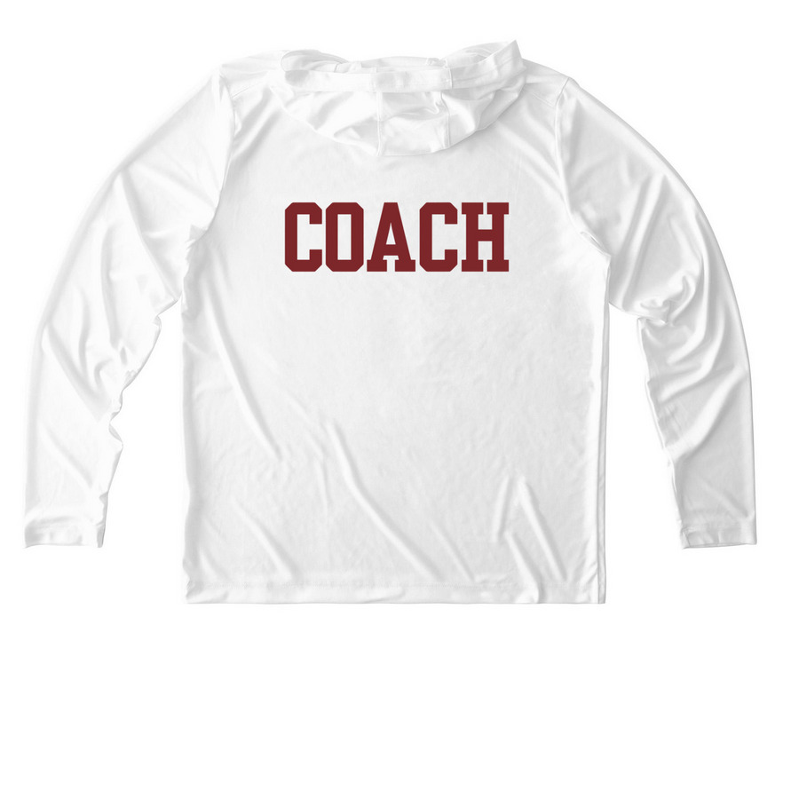 2026 Coaches Shirt, a White UV Performance Long Sleeve Hoodie (back-view)