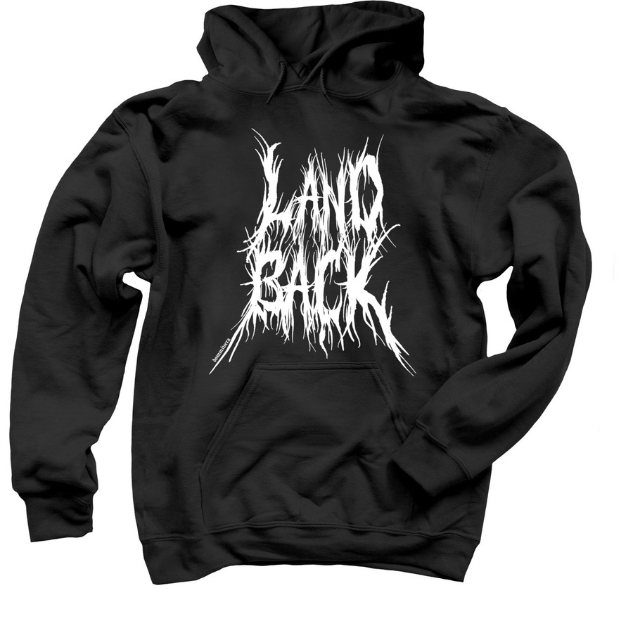+ LAND BACK 01 - HOODIE +, a Black Pullover Hoodie