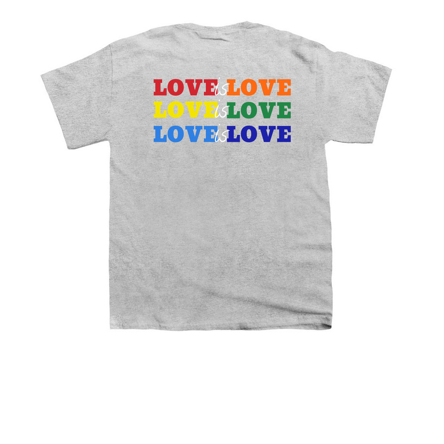 First Parish Love is Love, a Sport Grey Youth Unisex Tee (back-view)