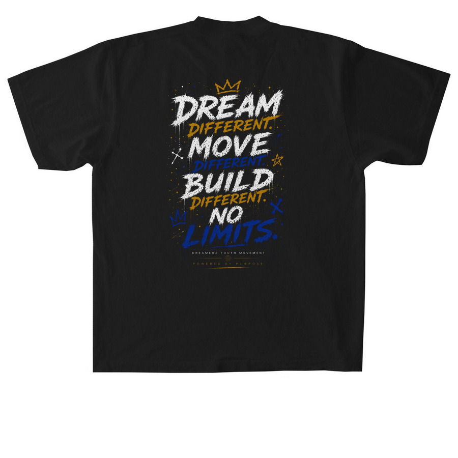 DREAMERZ?: NO LIMITS, a Black Heavyweight Garment Dye Tee (back-view)