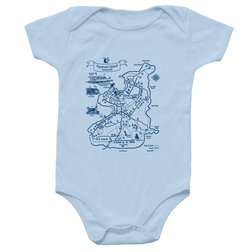 2026 Light Blue Squirrel Island Map Onesie, a Light Blue Infant Onesie