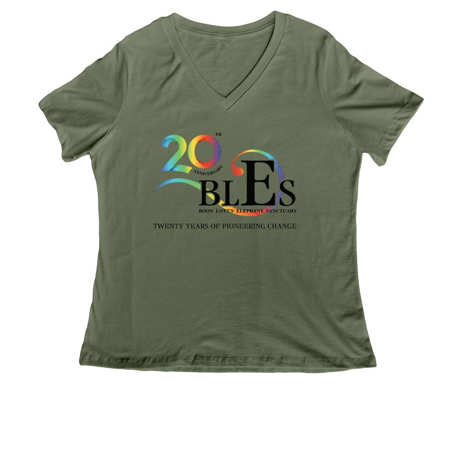 Celebrating 20 years of BLES!, a Military Green Women's Relaxed V-Neck Tee