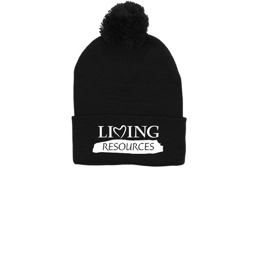Living Resources Pom-Pom Beanie, a Black Printed Pom-Pom Beanie