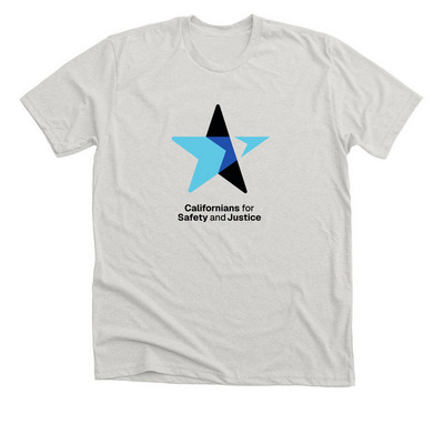 Safety and Justice in California, a Heather Cement Premium Unisex Tee