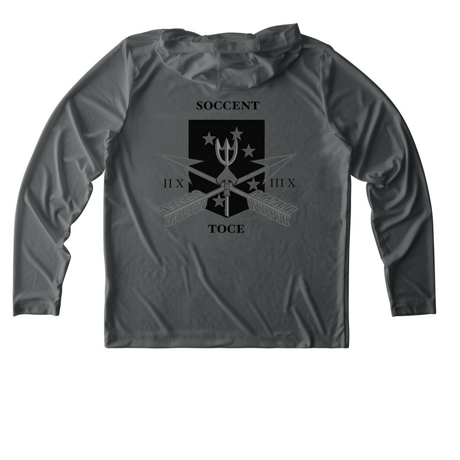II X & III X Sun Shirt, a Dark Smoke Grey UV Performance Long Sleeve Hoodie (back-view)