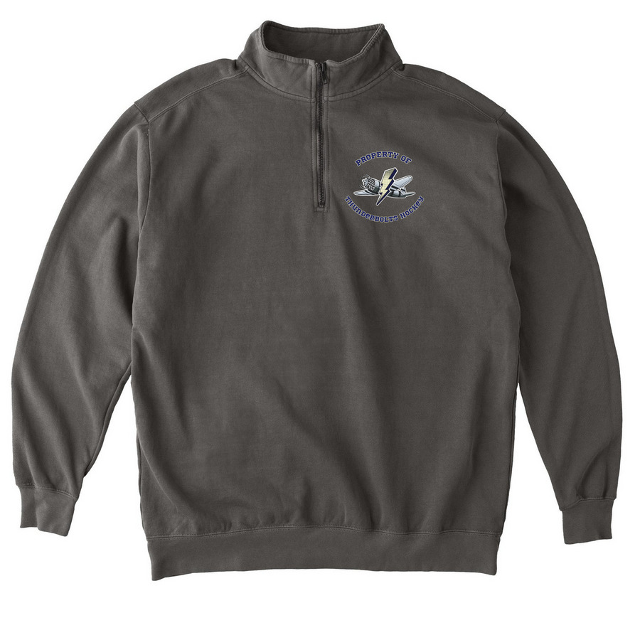 Property of Thunderbolts zips, a Pepper Comfort Colors Quarter Zip Pullover
