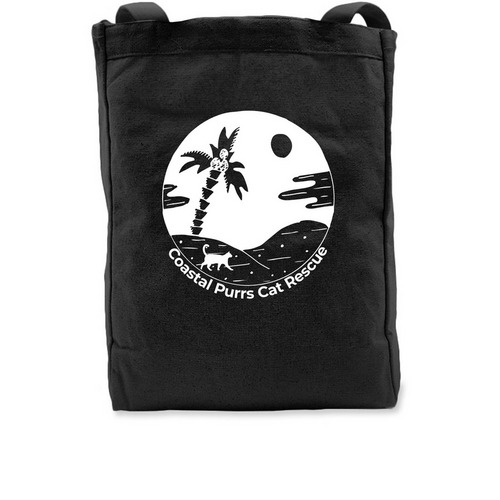 CPCR CAT ENJOYS LONG WALKS ON THE BEACH TOTE, a Black Recycled Cotton Tote Bag