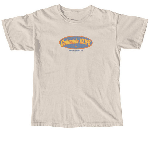 Blue/Yellow KLIFE logo, a Ivory Comfort Colors Unisex Tee