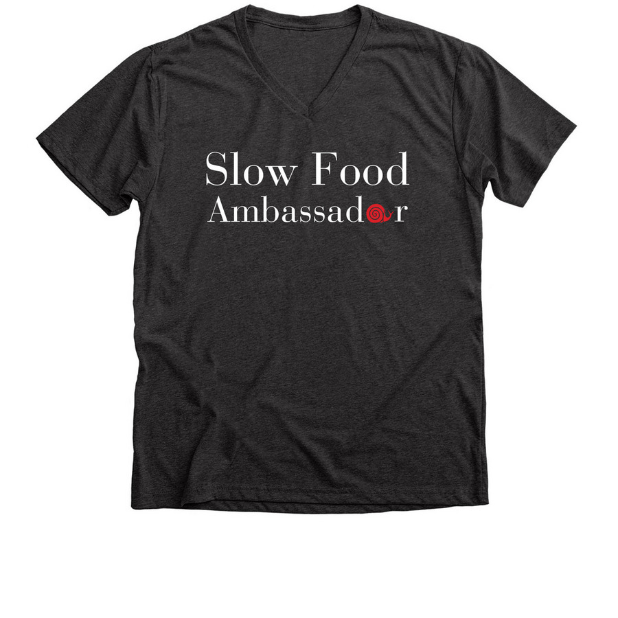 Slow Food Ambassador T-shirt, a Dark Grey Heather Premium V-Neck Tee