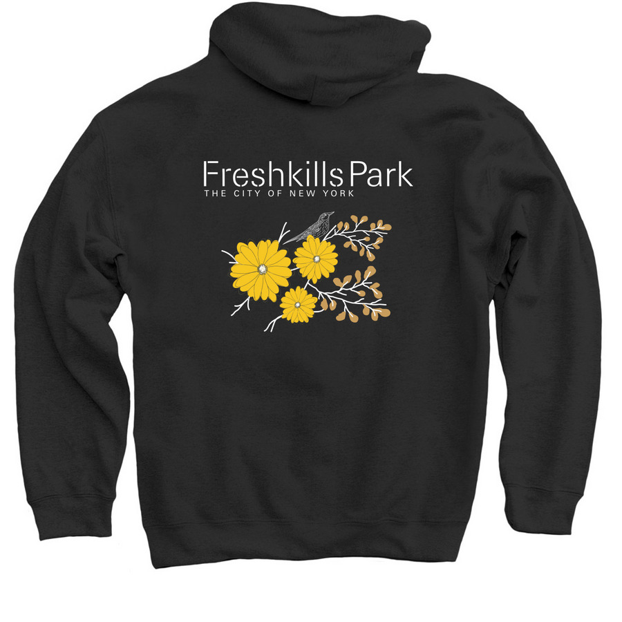 Birds and Blooms, a Black Pullover Hoodie (back-view)