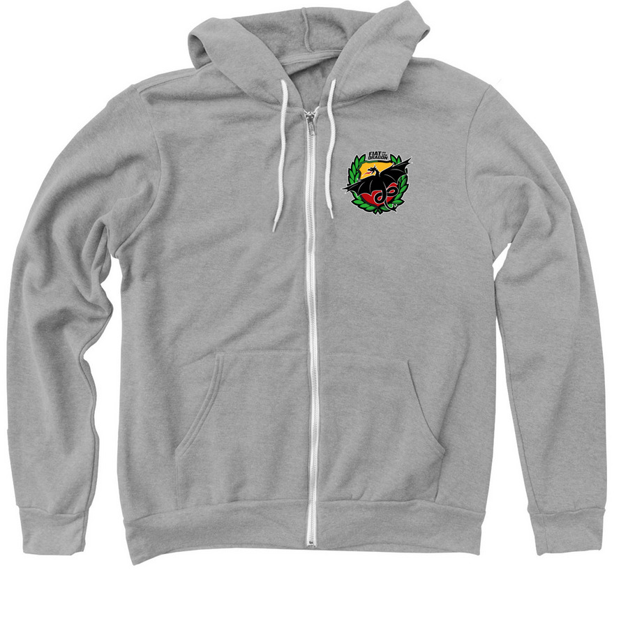 Color FIAT on the Dragon Logo Hoodie, a Athletic Heather Zip Up Hoodie