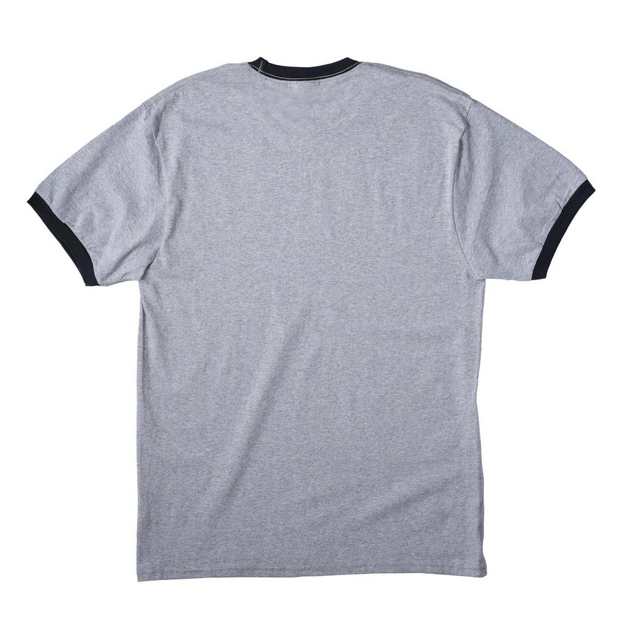 F3 PIZZA SAUP / 2026, a Athletic Heather/ Jet Black Cotton Ringer Tee (back-view)