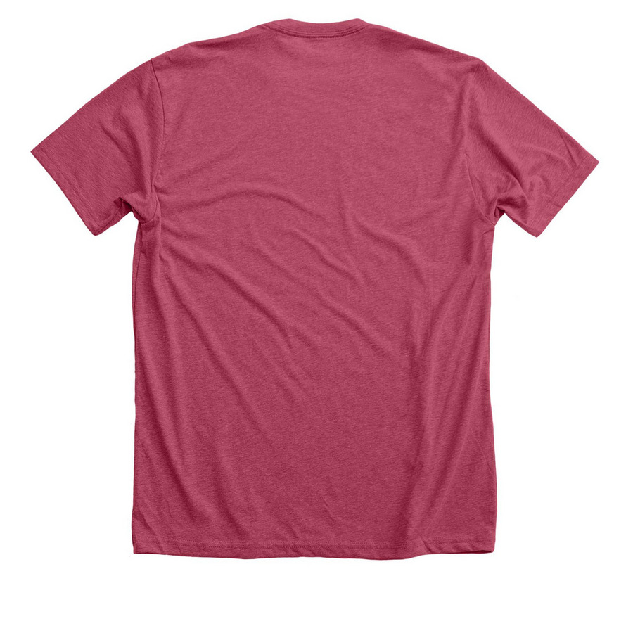 Cupid has a Curly Tail, a Heather Raspberry Premium Unisex Tee (back-view)