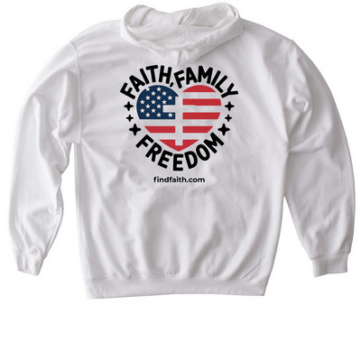 Faith, Family, Freedom Shirts, a White Gildan Softstyle Pullover Hoodie