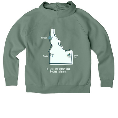 Rooted in Idaho, a Matcha Green Allmade Organic CVC Pullover Hoodie