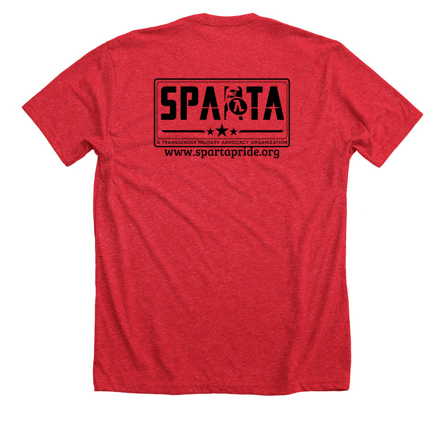 Twice Banned Yet Still I Stand, a Heather Red Premium Unisex Tee (back-view)