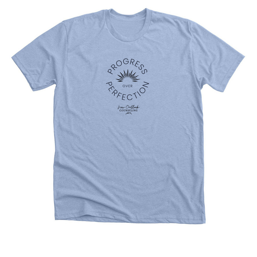 Progress Over Perfection, a Heather Baby Blue Premium Unisex Tee