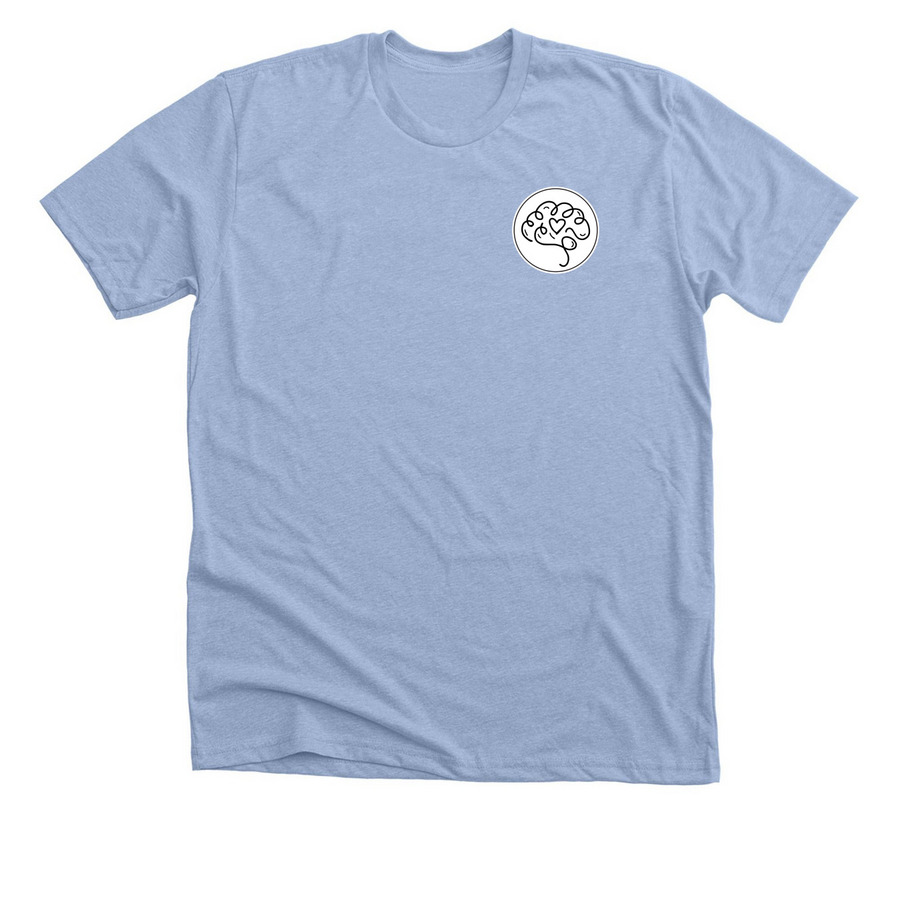 Great minds with pocket circle, a Heather Baby Blue Premium Unisex Tee
