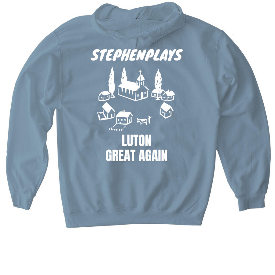 Luton Great Again, a Stone Blue Gildan Softstyle Pullover Hoodie (back-view)