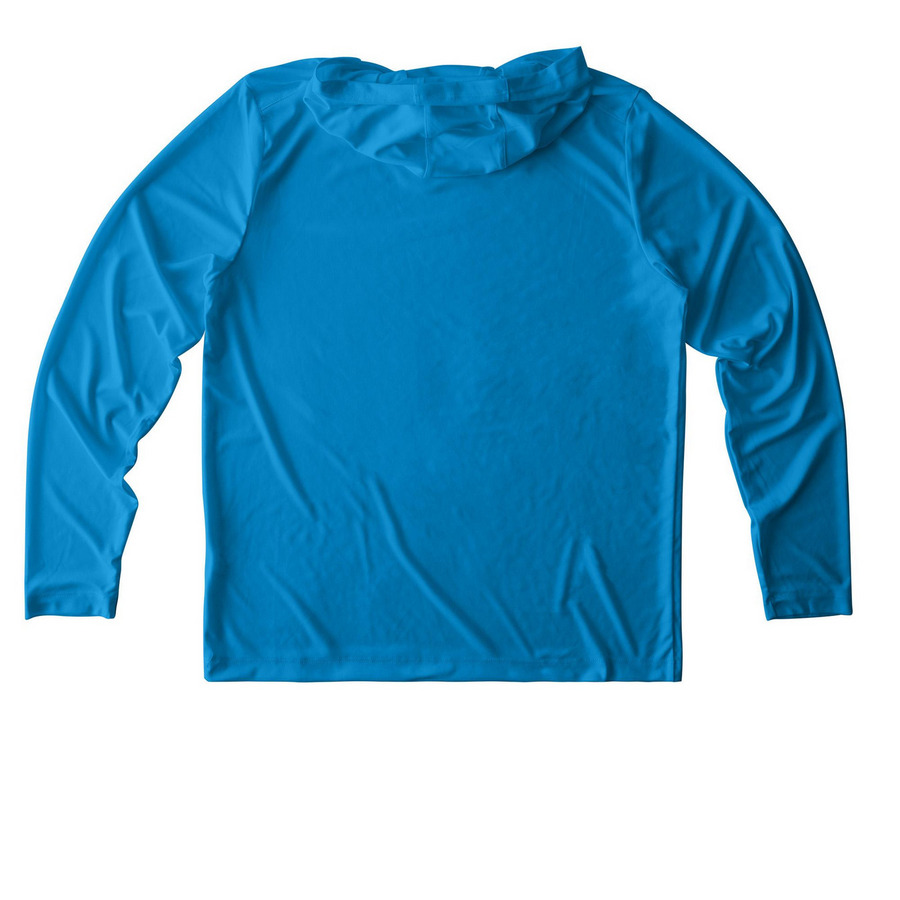 The Path, a Sapphire UV Performance Long Sleeve Hoodie (back-view)