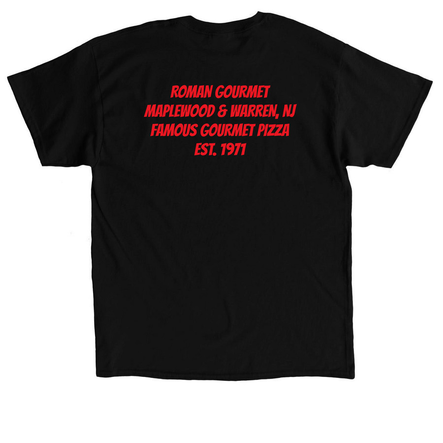 ROMAN GOURMET MERCH, a Black Classic Unisex Tee (back-view)