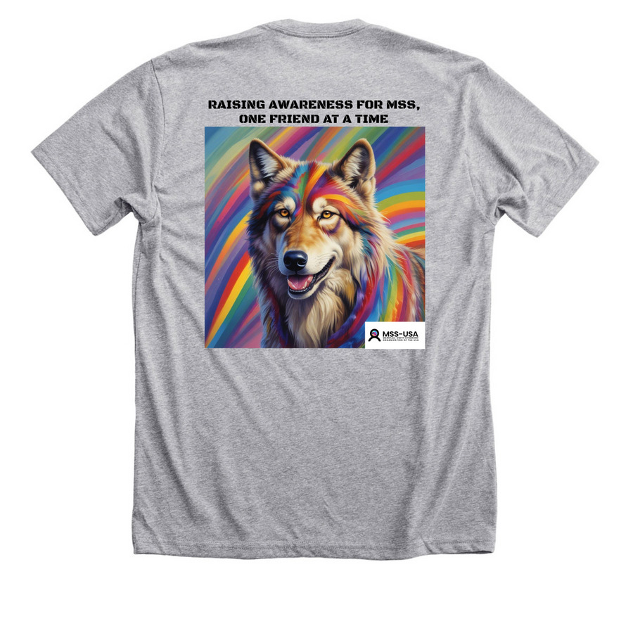 MSS Awareness, One Friend at a Time, a Athletic Heather Premium Unisex Tee (back-view)