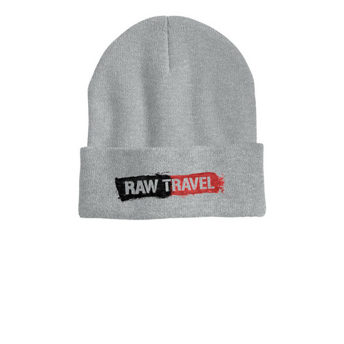 Raw Travel Knit Hats, a Heather Grey Printed Cuffed Beanie